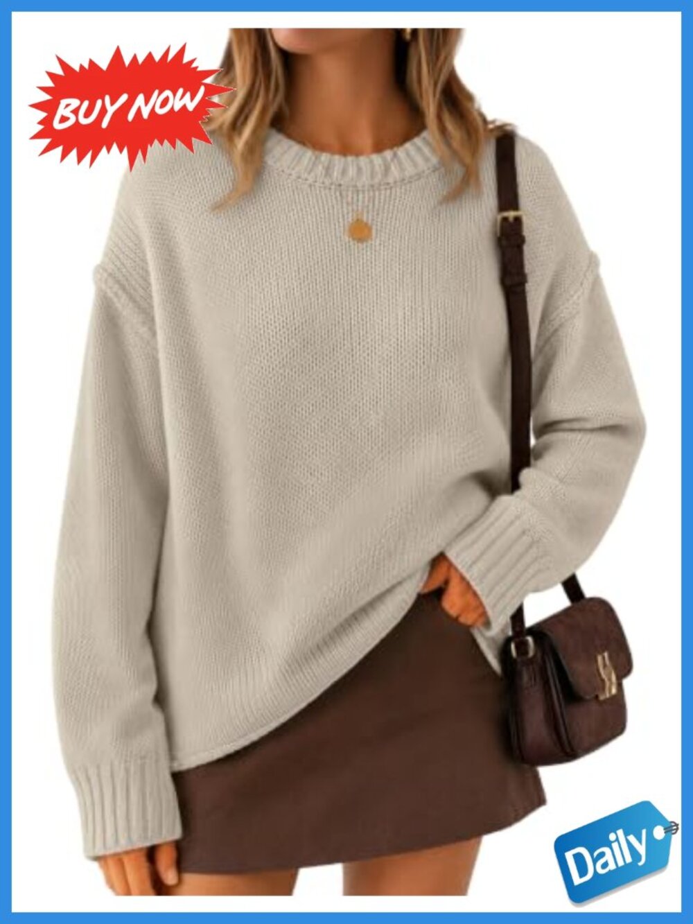 Womens Oversized Chunky Crewneck Long Sleeve Pullover Sweater Cotton Acrylic